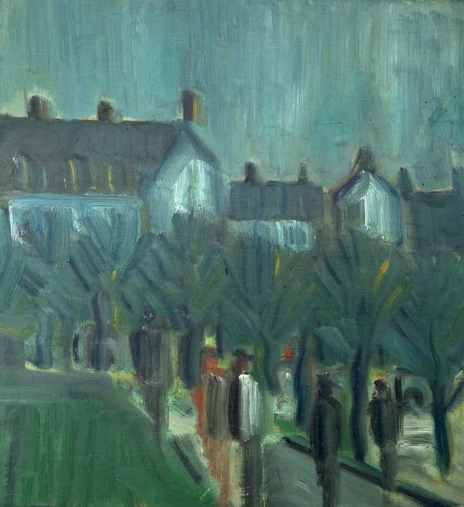Svend Aage Tauscher (1911) Poetic Copenhagen Night Scene. Dated 1952. COA