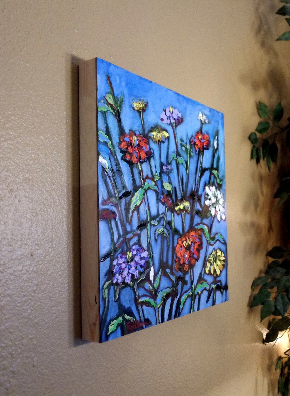 «Zinnias – Let Freedom Spring» – Original 18×18 Acrylic Painting by Rick Osborn