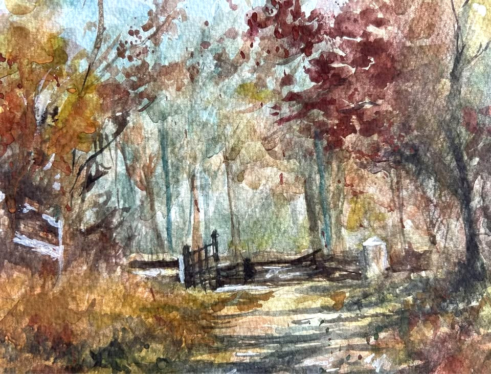 Original Watercolor Painting 12×9, Autumn Landscape Artwork, Fall Forest Decor