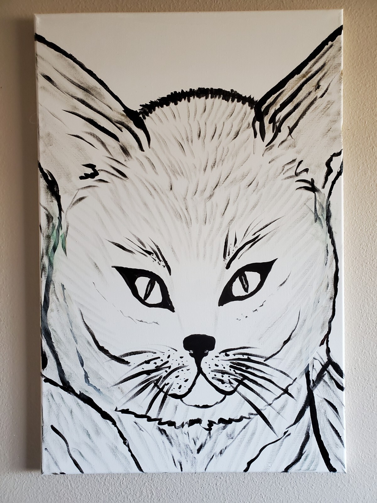 Handmade Painting Acrylic Wood Frame 24x16x0.5in Art Decor Cat Animal