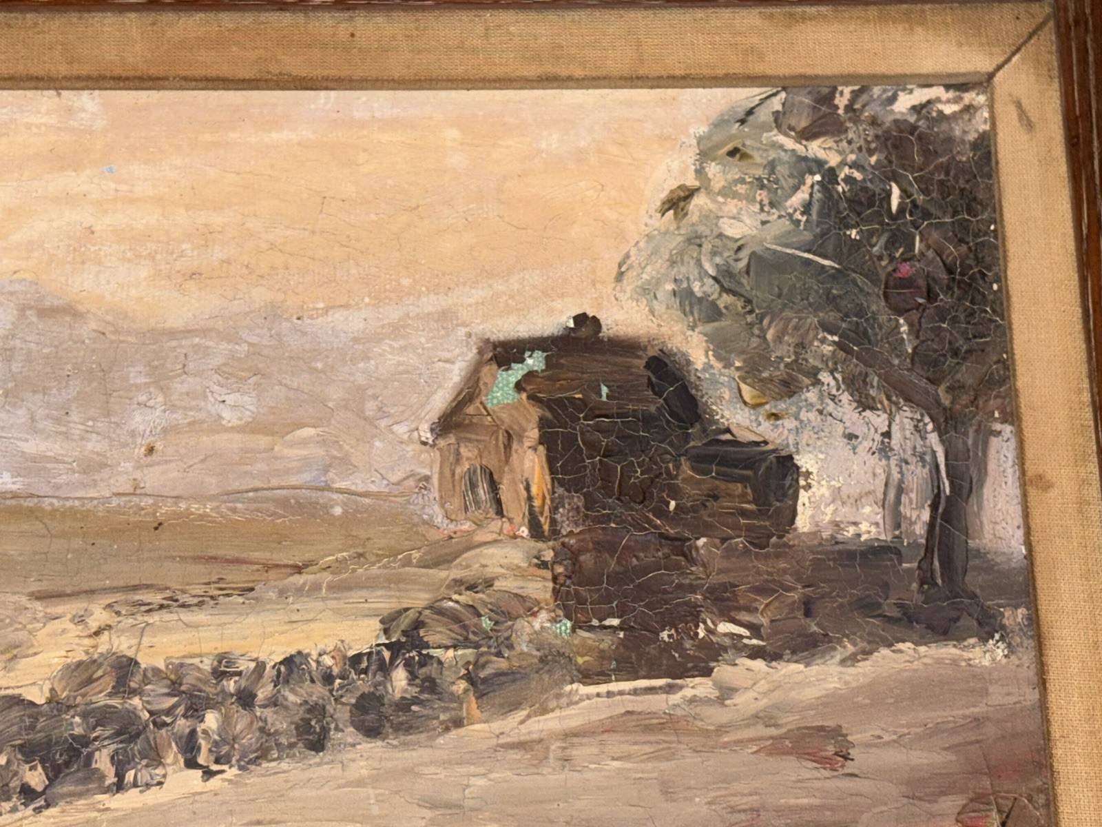 Framed 1964 Oil Painting Titled «Limehouse» by Wm. SACKETT Coastal Landscape