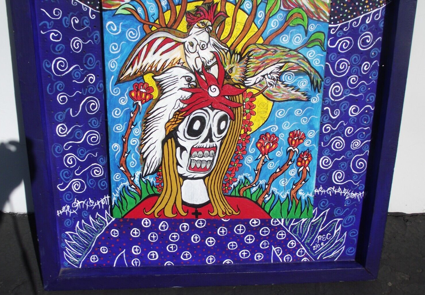 Peter E Carillo California Mexican Artist BIG Painting «Para Los Indios» 32″x38″
