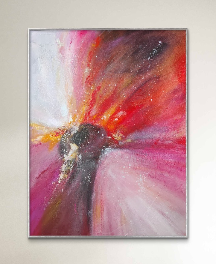 Original Expressionist Closeup Red Flower 18 x 24 Acrylic Art Painting