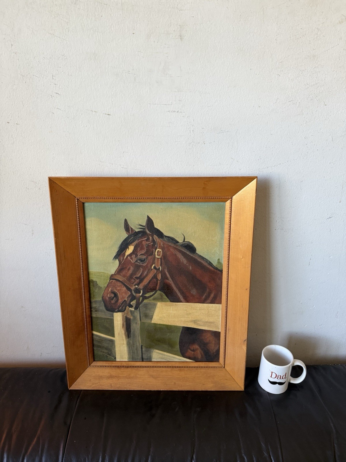 JOANN COLLING ANTIQUE EQUESTRIAN HORSE OIL PAINTING OLD VINTAGE WESTERN 1948