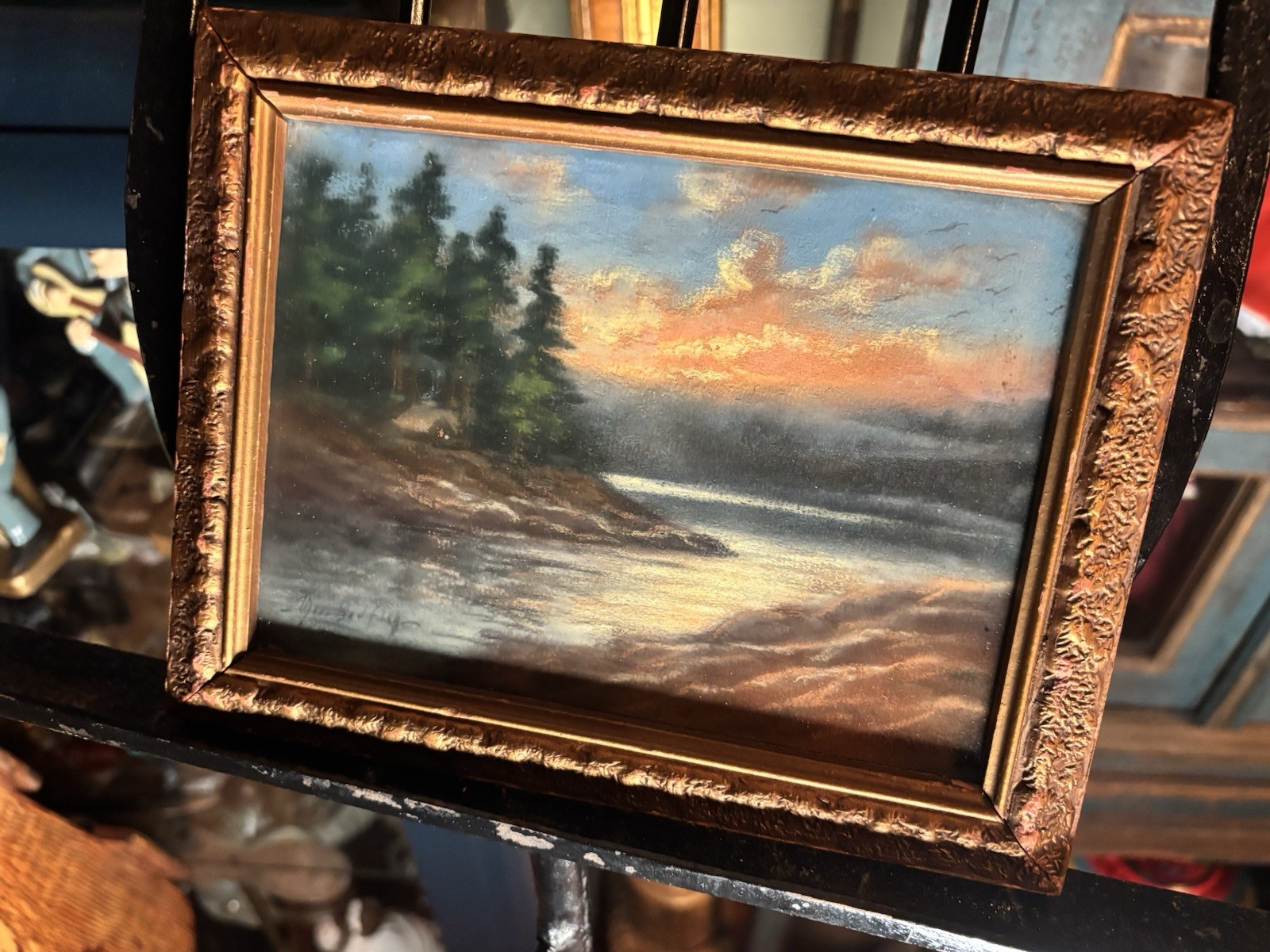 Early American Pastel Landscape – c. 1890–1910 Signed
