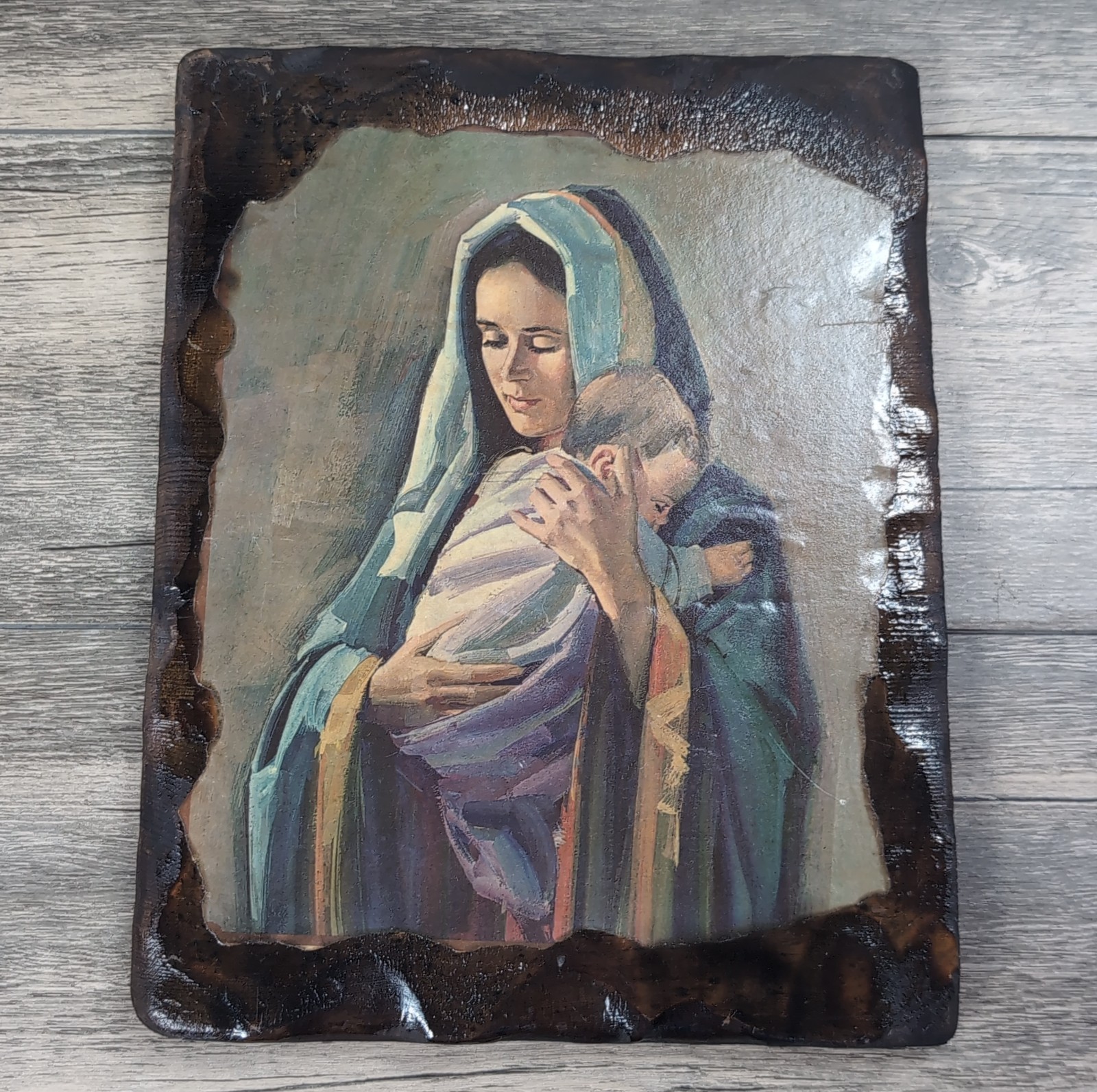 Madonna & Child Painting Virgin Mary Baby Jesus Religious Wall Art 11×9 On Wood