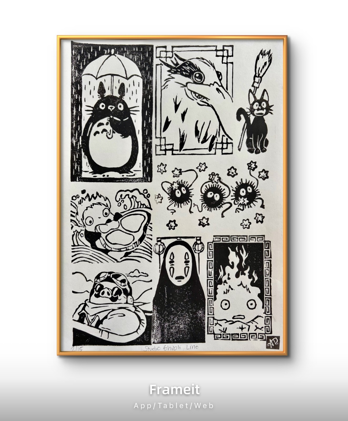 Original Studio Ghibli Linocut 2/15 Print By Alannah Dyer- 9×12 in. Hand Printed