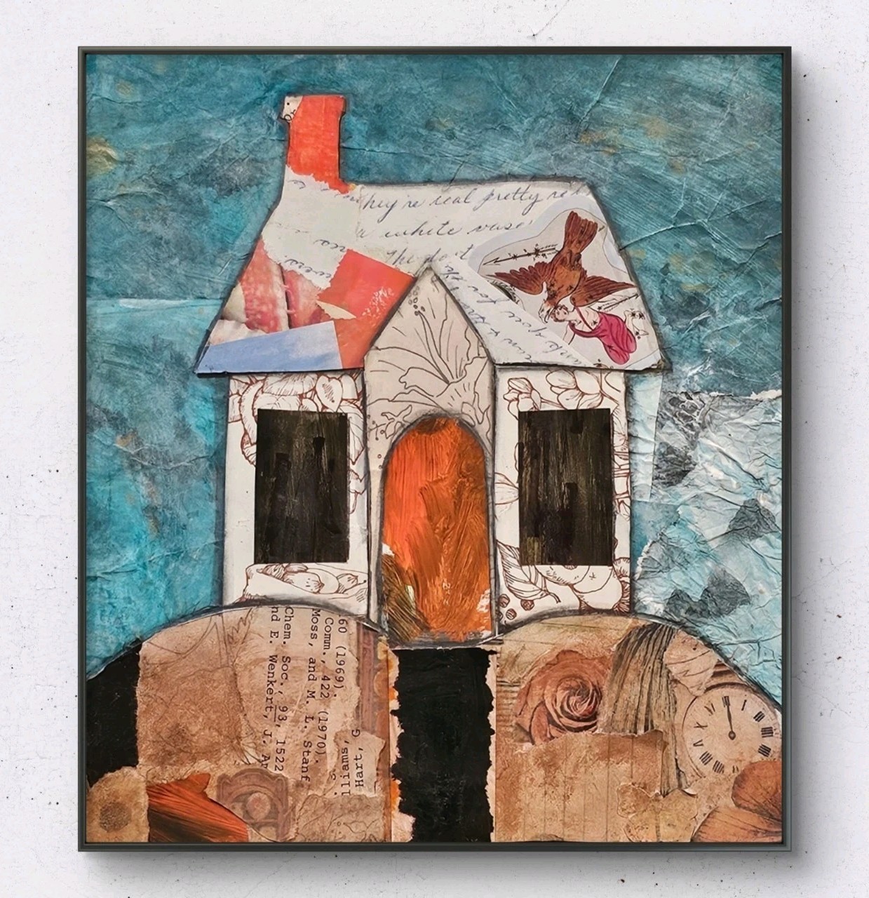 House Collage Art | Original Mixed Media Folk Art | New Home Housewarming Gift