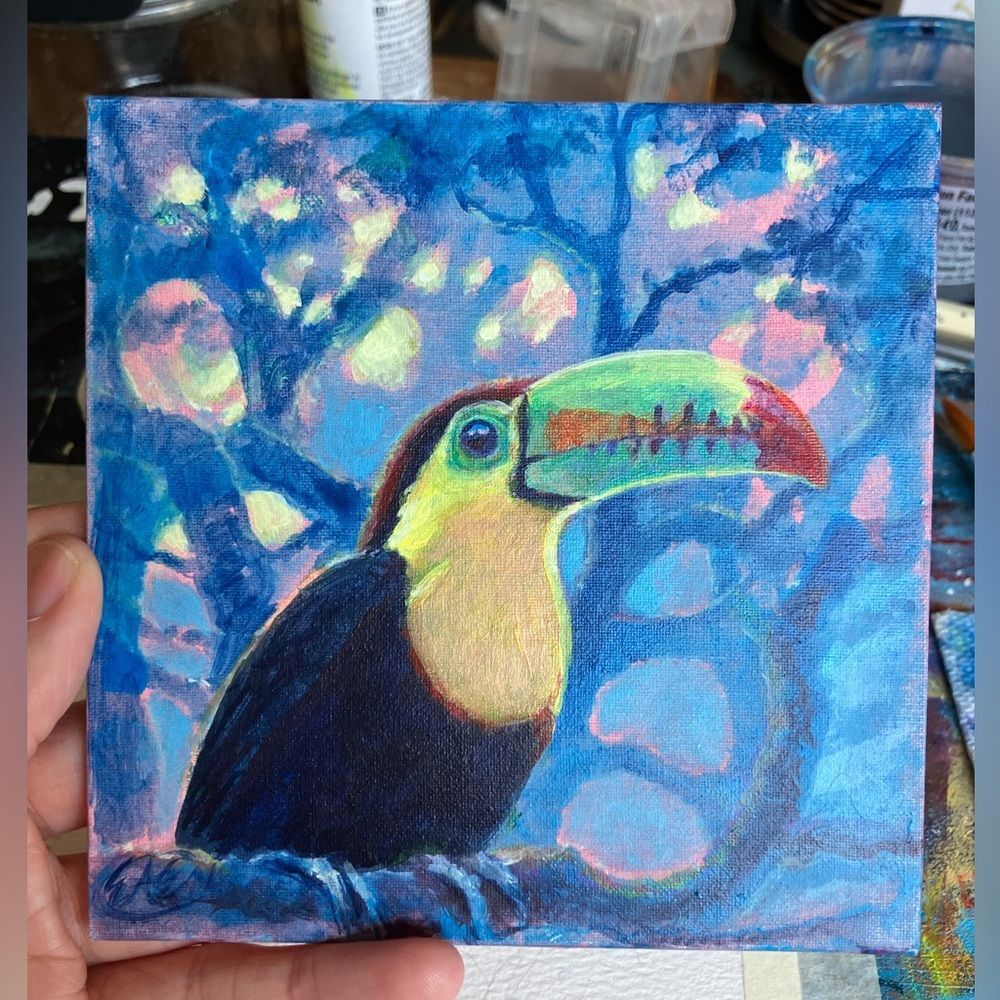 Toucan Original Bird Painting art wildlife tropical artwork Nature Artettina USA