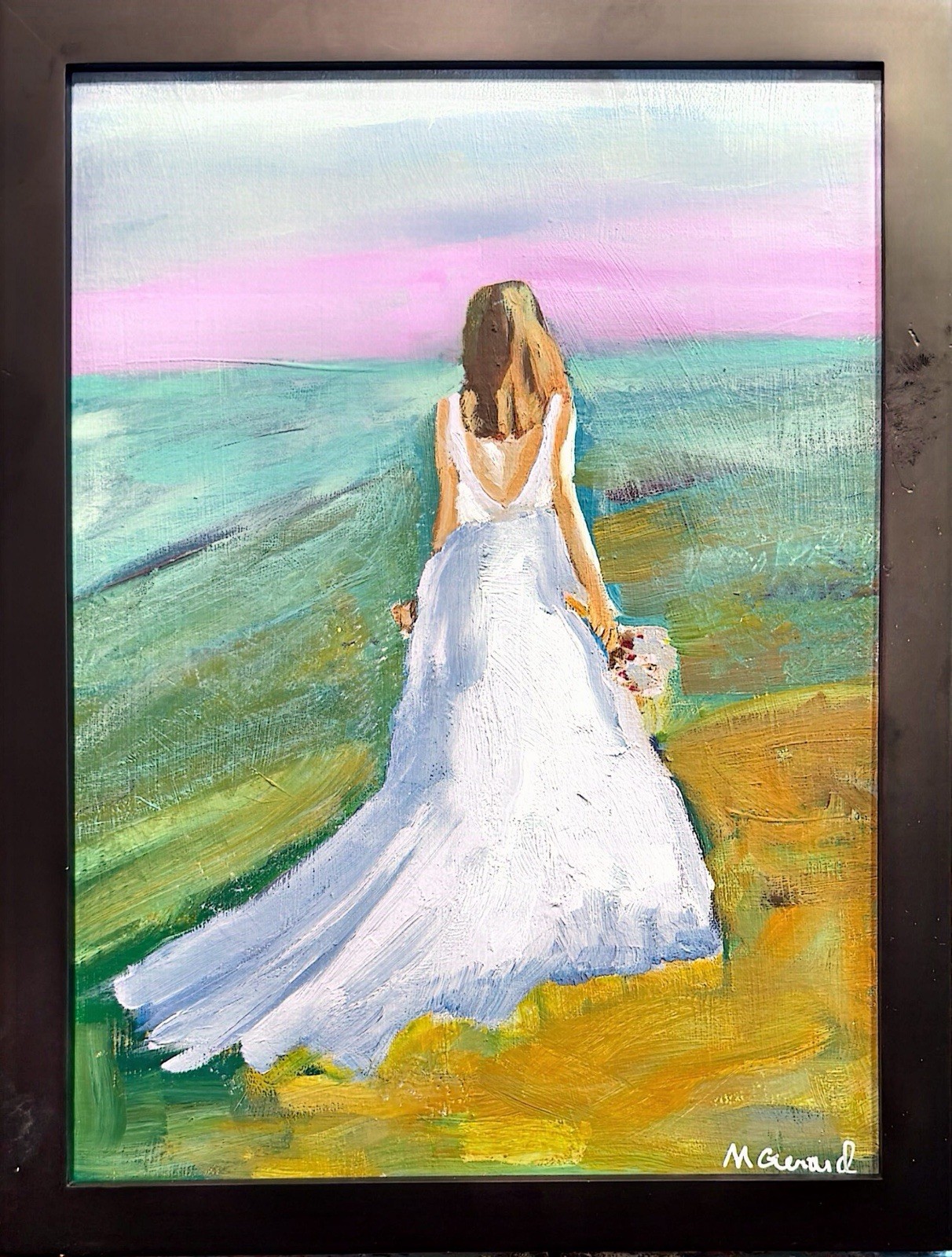 GERARD 10×13 IN-Abstract Expressionist Original Oil Painting Beach Wedding