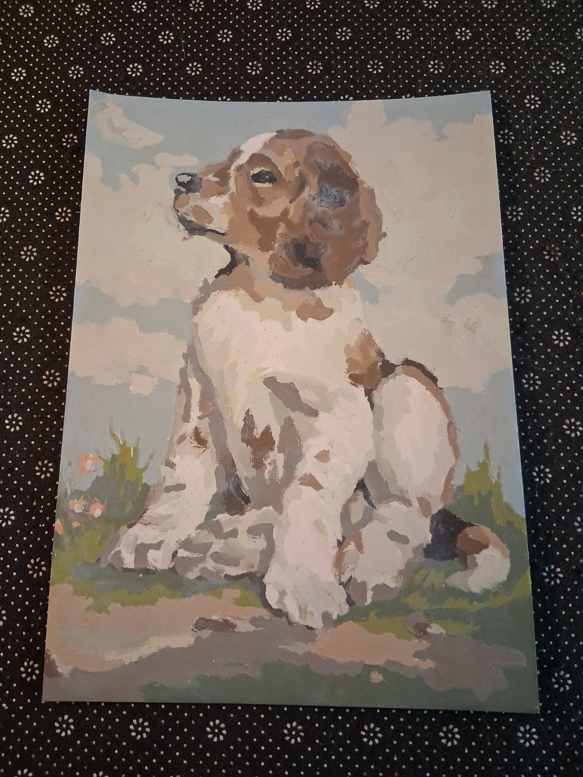 Vtg Finished Spaniel Cocker Paint by Number Puppy Dog Painting 14×10