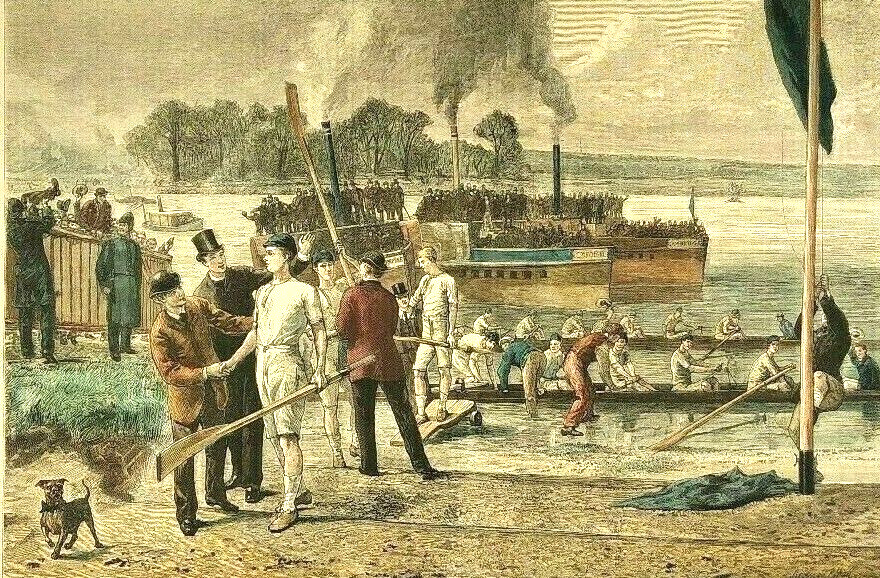 1892 LISTED UK Artist SYDNEY P HALL Sd COLORED ENGRAVING BOAT RACE «VICTORY»