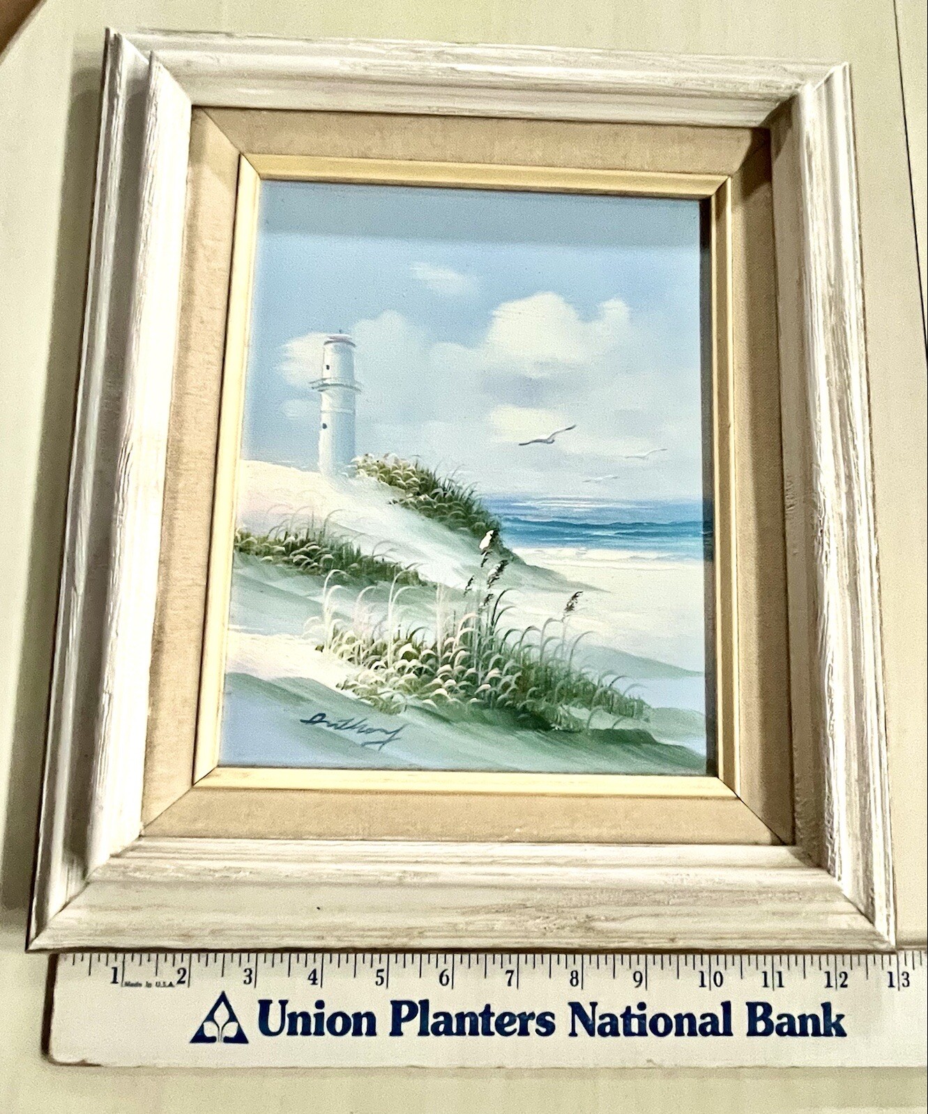Vintge Shades of Blue ORIGINAL Coastal Lighthouse Seascape SIGNED Anthony FRAMED