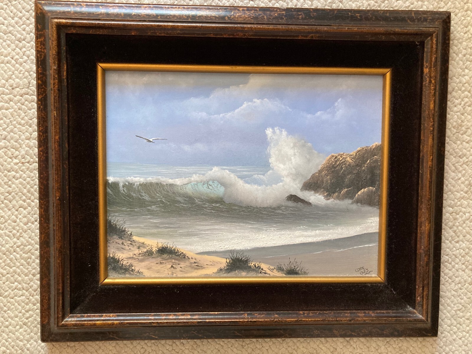 Vintage 1980s Original Oil Painting~Clyde Owens (1925-2004)~Seascape~14″ x 17″