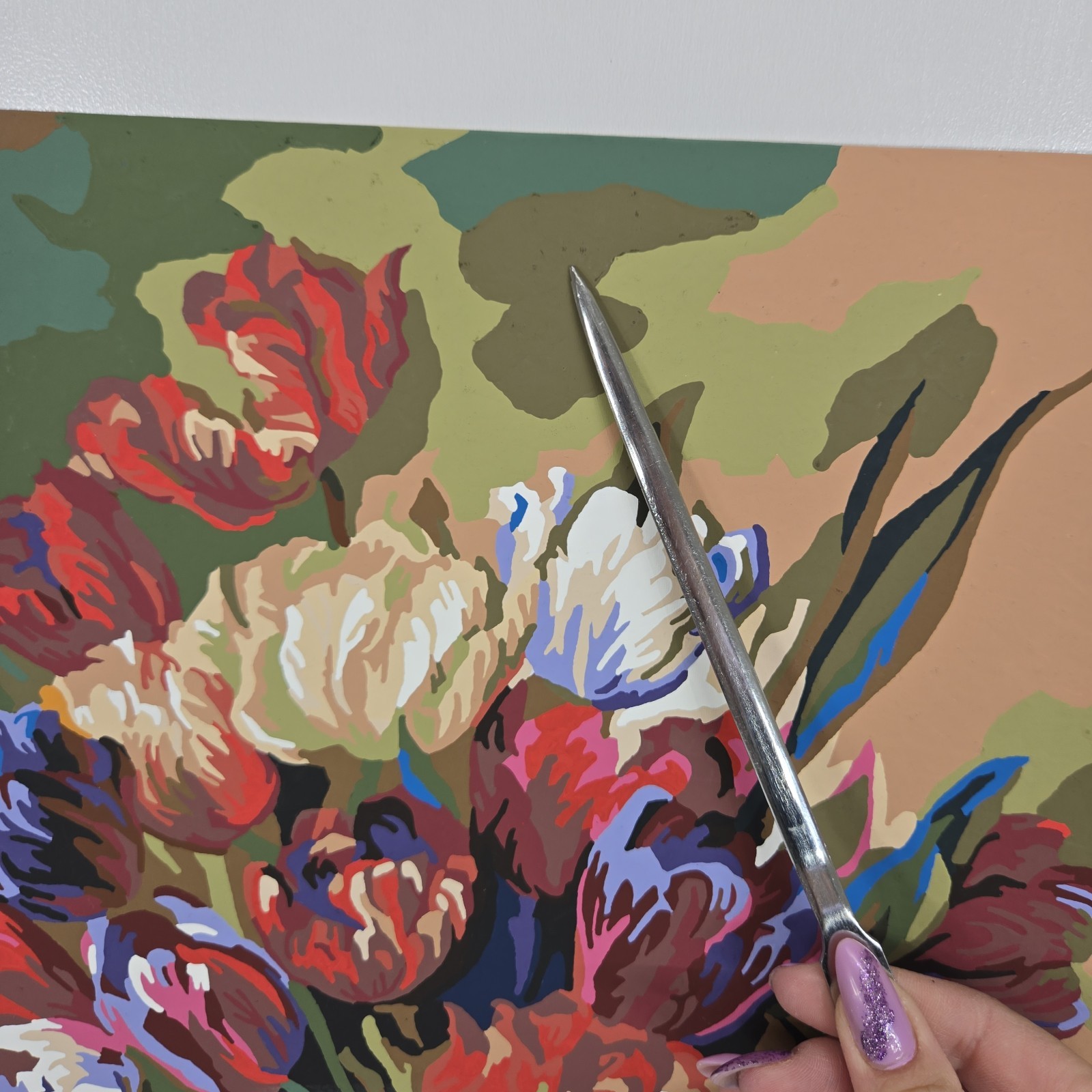 Tulips On Parade Finished Acrylic Painting Paint By Number 16×20 Still Life