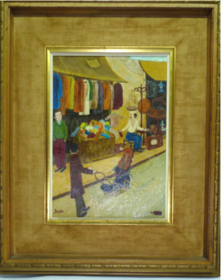 Jojo Yosef Hananiya, Delightful Signed Oil Painting, Flea Market Scene, 35 x 26
