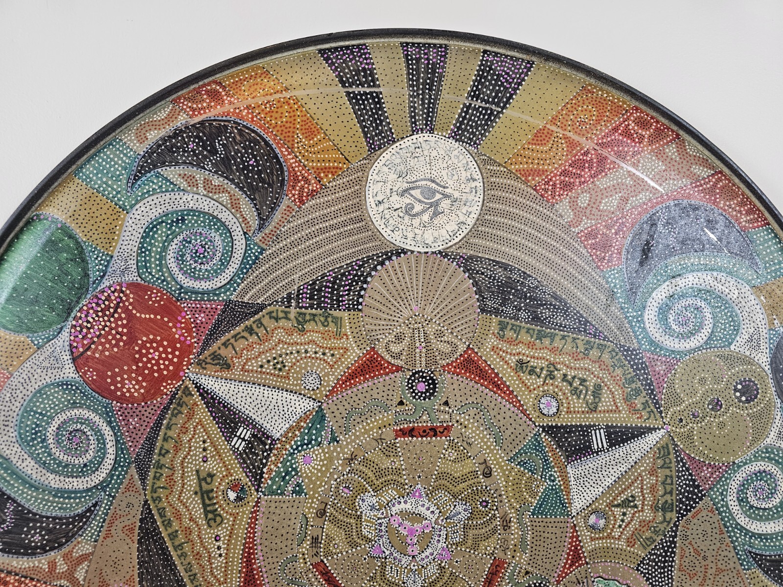 ART – Original Signed Abstract Mandala Pointalism Painting on 25 Inch Drum Head