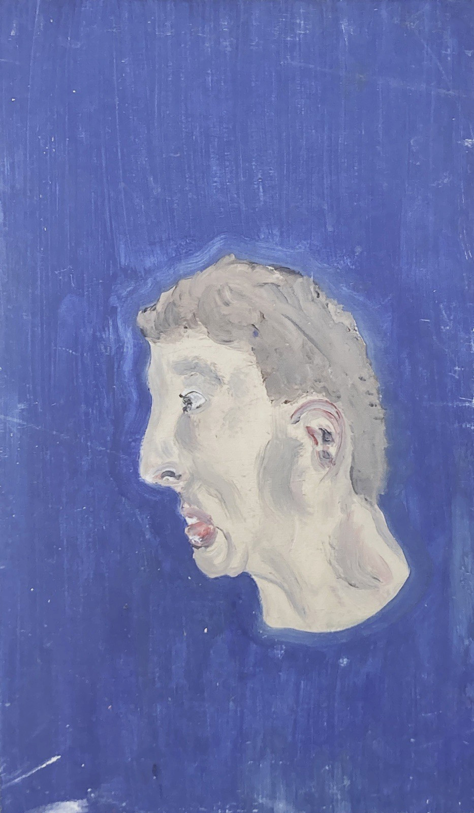 Original Painting, Stylized Head in Profile Unframed on Board (Naive/Outsider?)