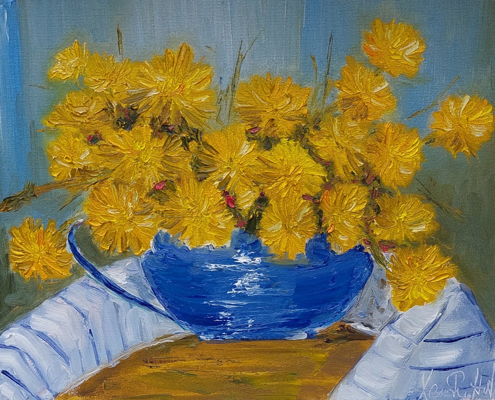 Oil original painting on canvas size 14×11 inches Dandelions