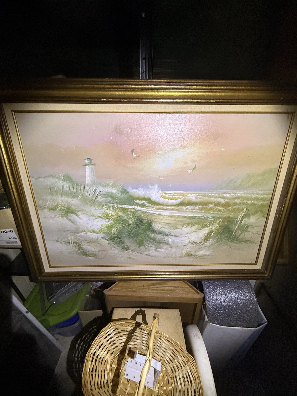 original canvas painting vintage Of Seascape Signed By B Thompson 24×34 Inch
