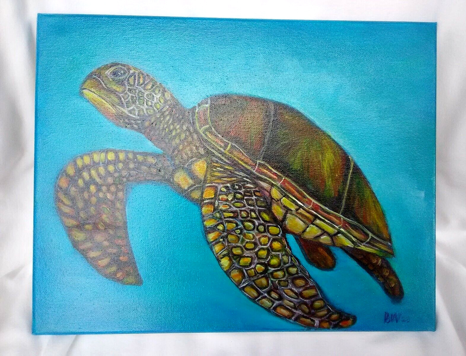 Original Hand Painting Sea Turtle Marine Life 11X14 Canvas Coastal Art Artwork