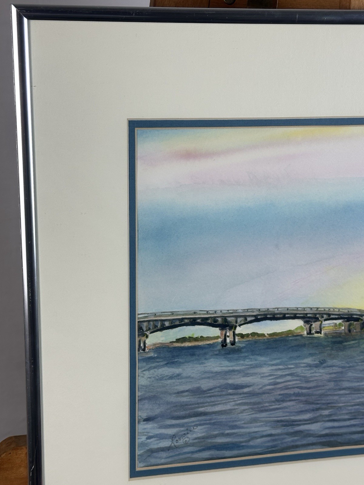 Mellan River Inlet Bridge Delaware Sunset Lorraine Meehan Watercolor Painting
