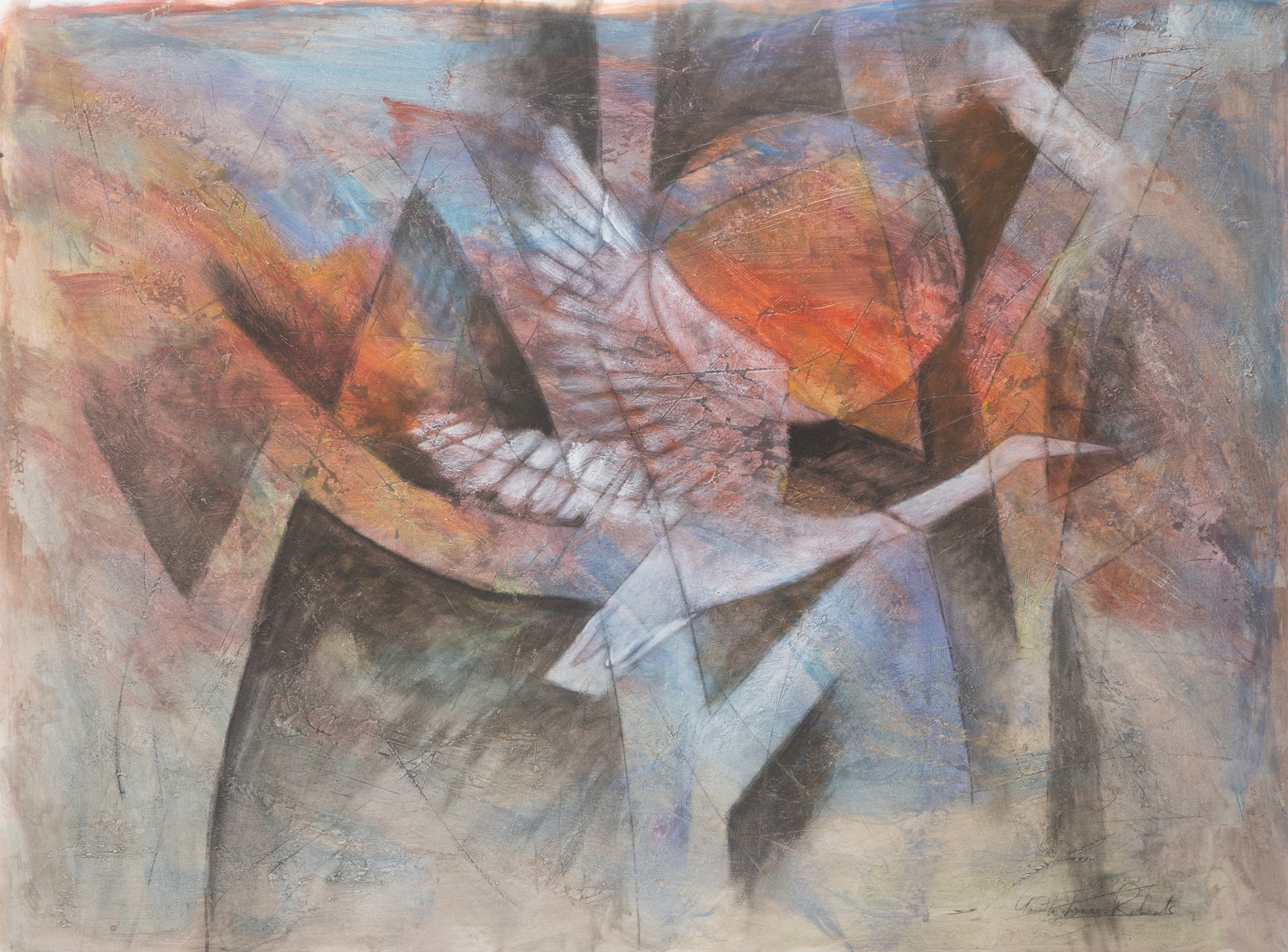 A Crane Taking Flight, Oil on Paper, Gareth Jones-Roberts of Australian (1935-)