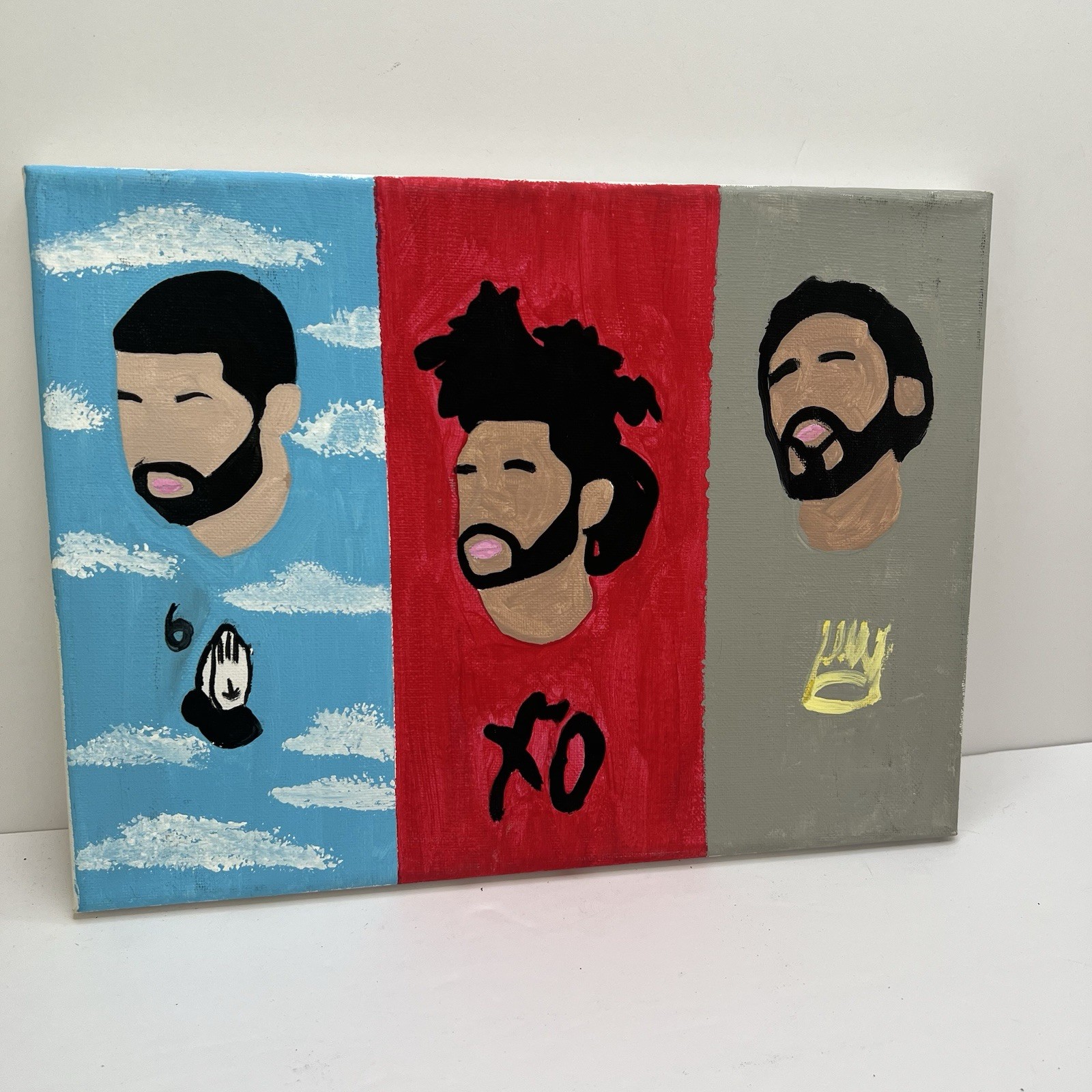 Drake Weeknd J. Cole Canvas Painting – Rap Hip-Hop Portrait Art 12×9” Signed