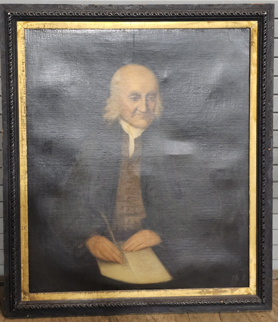 Early 19th Century American Portrait Painting of a Gentleman Period Black Frame