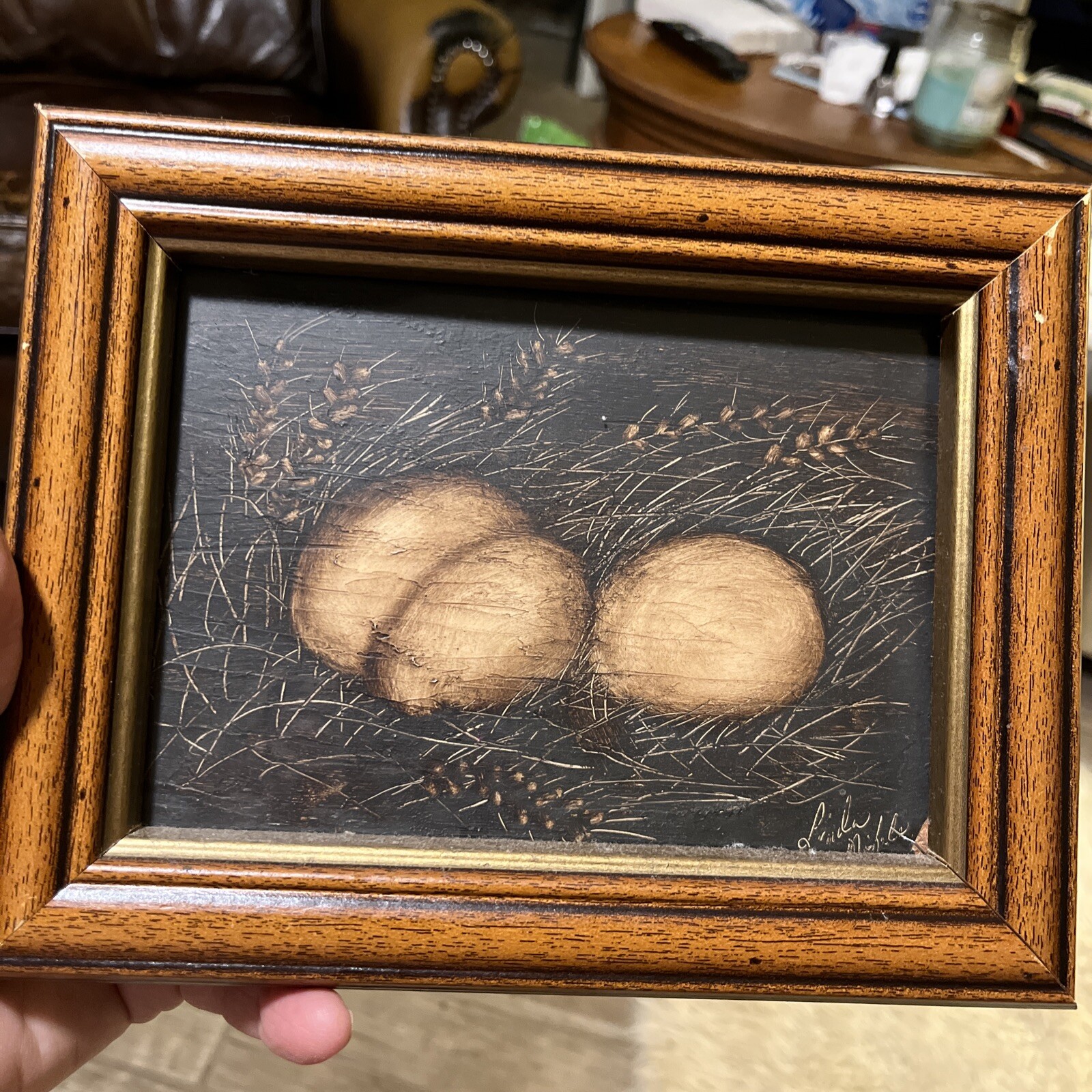 bird eggs in the grass painting 5×7 Plus Wonky Frame