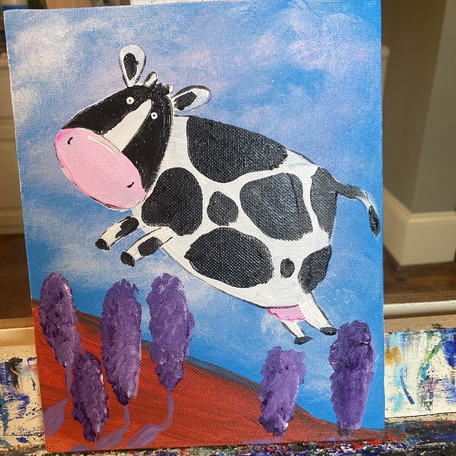 paintings on canvas Panel original 8/10, gift, Abstract Cow
