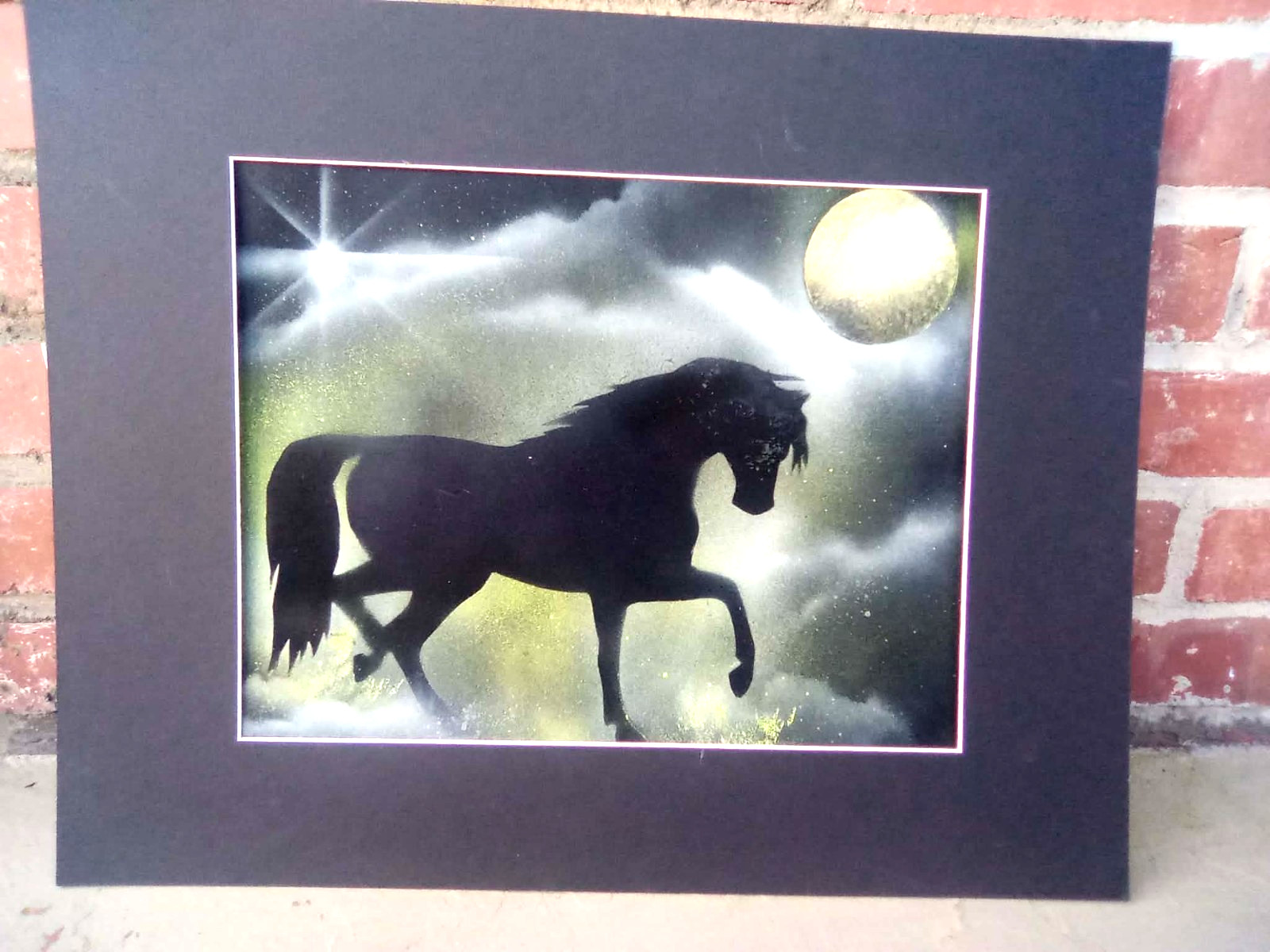 Horse Moon Spray Paint Art on Heavy Card OOAk 11×14 Original