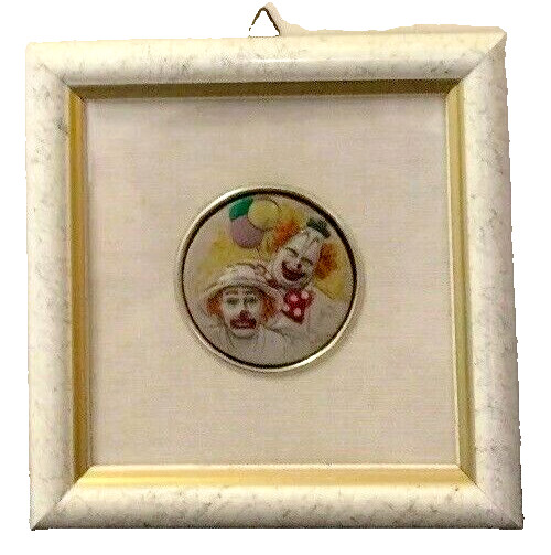 Mida Italy Argenti 925 Sterling Silver Hand Painted Enamel Framed Wall Art Clown