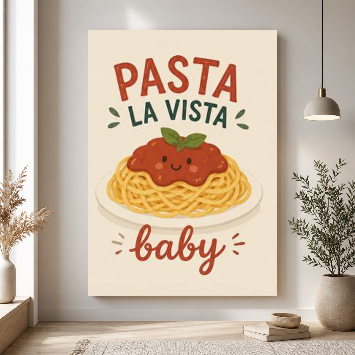 Pasta La Vista Baby Canvas Wall Art, Funny Pasta Kitchen Decor Italian Food Wall