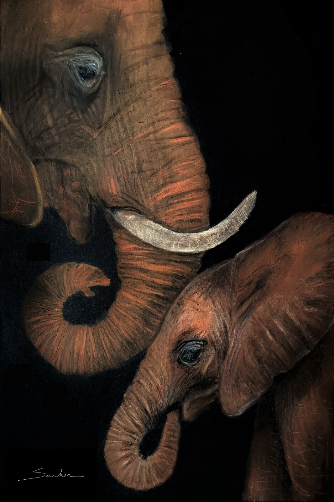 Elephant Poster Painting – Pastel Giclee Wall Art African Animal Wildlife 12X18