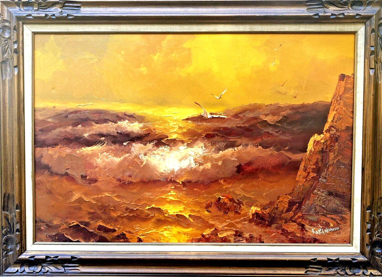 Karl Neumann (German, 1891-1985), Large Original O/C «Sunset Coastal Seascape»