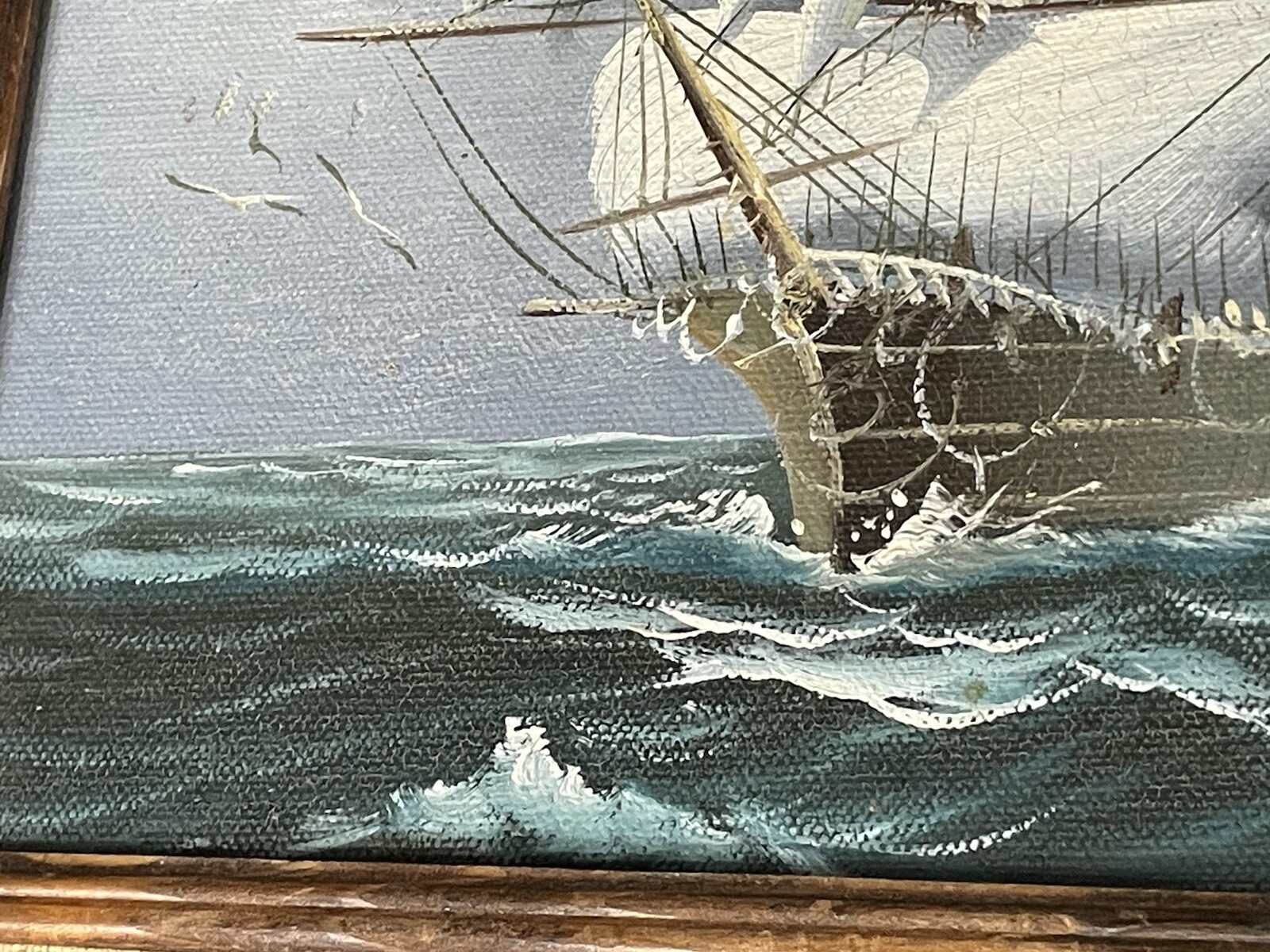 8″x10″ JACKSON Signed Sailing Ship Oil On Canvas on Board in 14.5″x12.5″ Frame