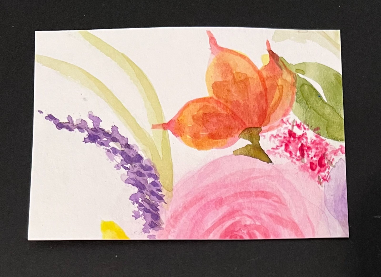 Flower Orange Pink Purple ACEO 3.5 x 2.5″ Watercolor Painting OOAK Original ATC