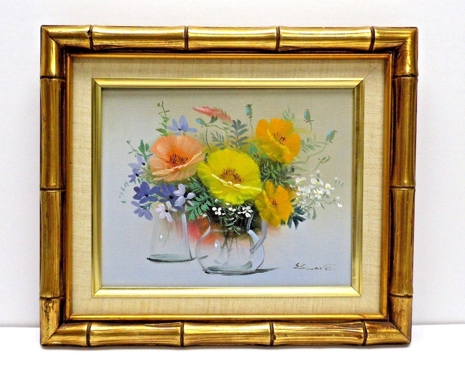 Vintage E. Swars Oil on Canvas Floral Still Life Painting. SIGNED. Yellow Peach