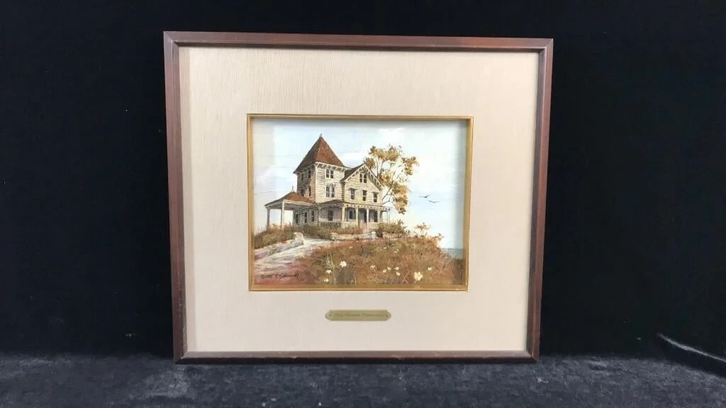 Great 1981 Carol Sadowski Landscape House Farm Oil Painting New London, CT