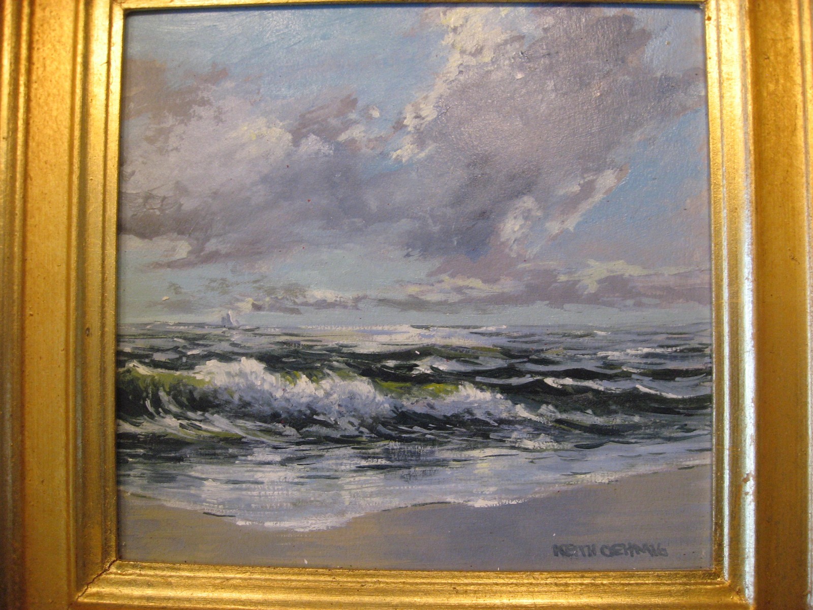 Keith Oehmig Painting Titled «Small Point Beach» Oil on Board Framed