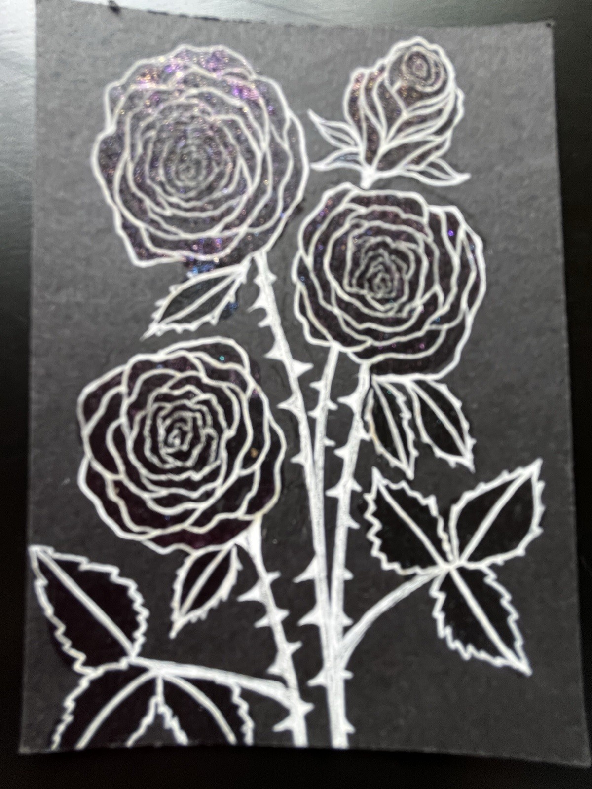 Original ACEO Art Card Painting Flowers Black Roses