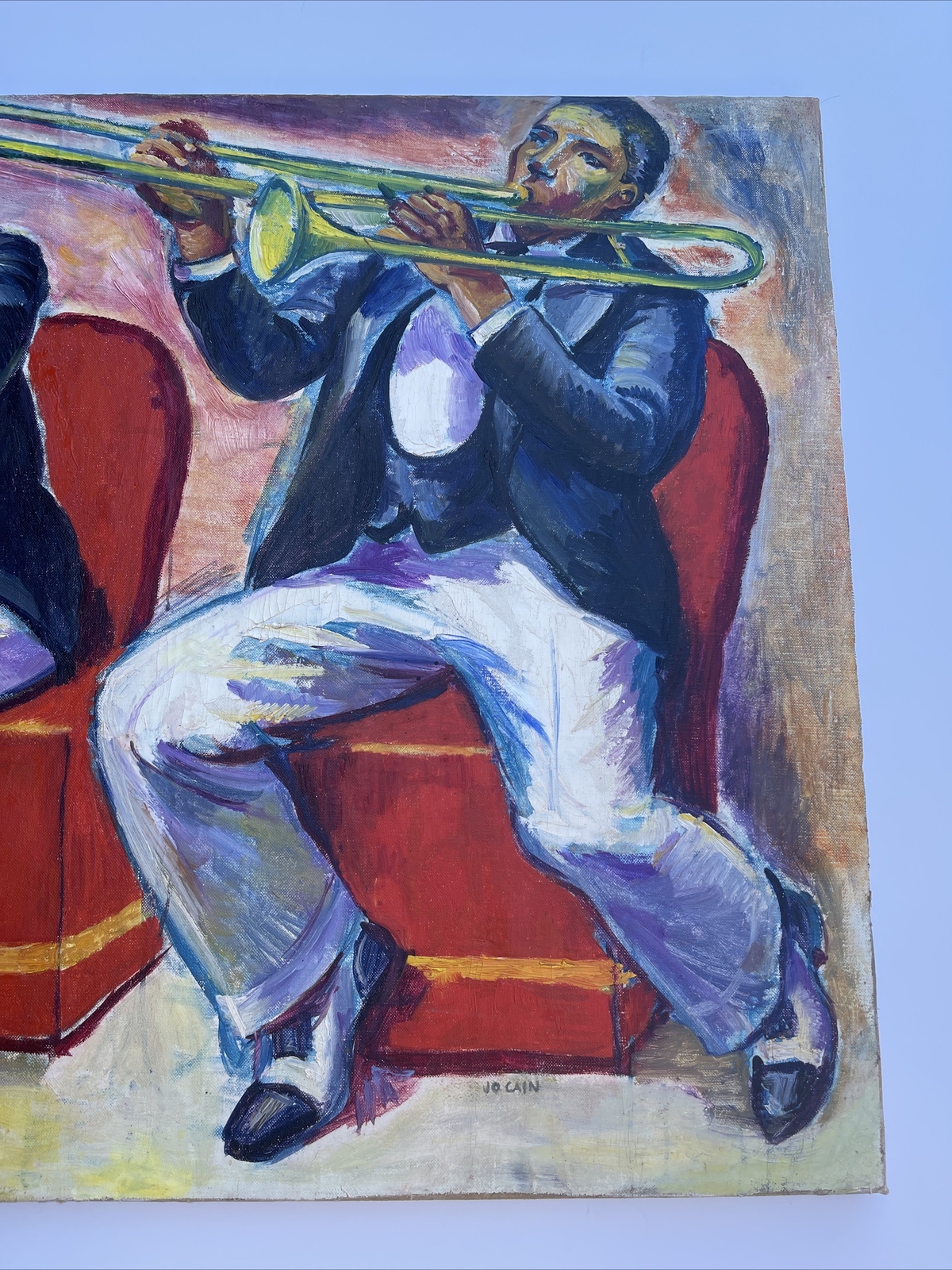 Jo Cain PAINTING ANTIQUE WPA Black Americana Large Mural Study Jazz Portrait Oil