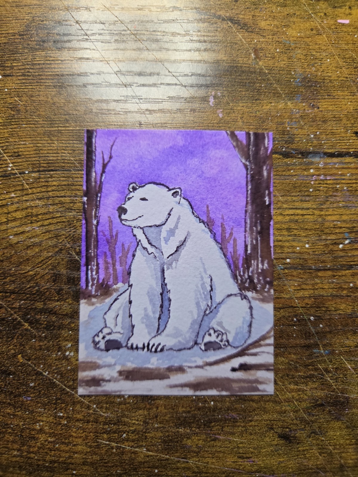 ACEO *Art Print «Winter Forest Polar Bear» Original Watercolor