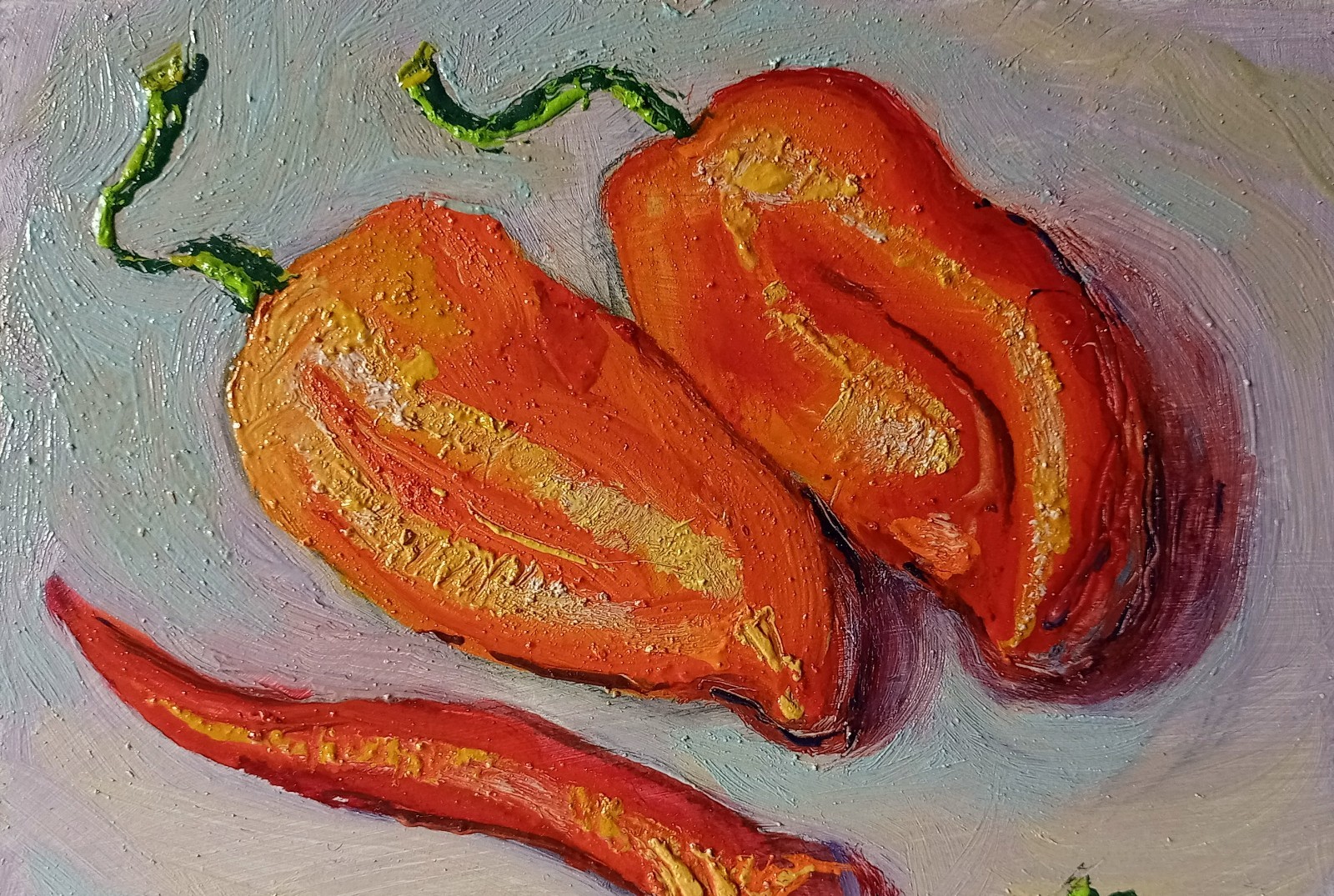 Peppers Impasto Painting Original Art Impression Oil Painting 7.8 x 9.8 in