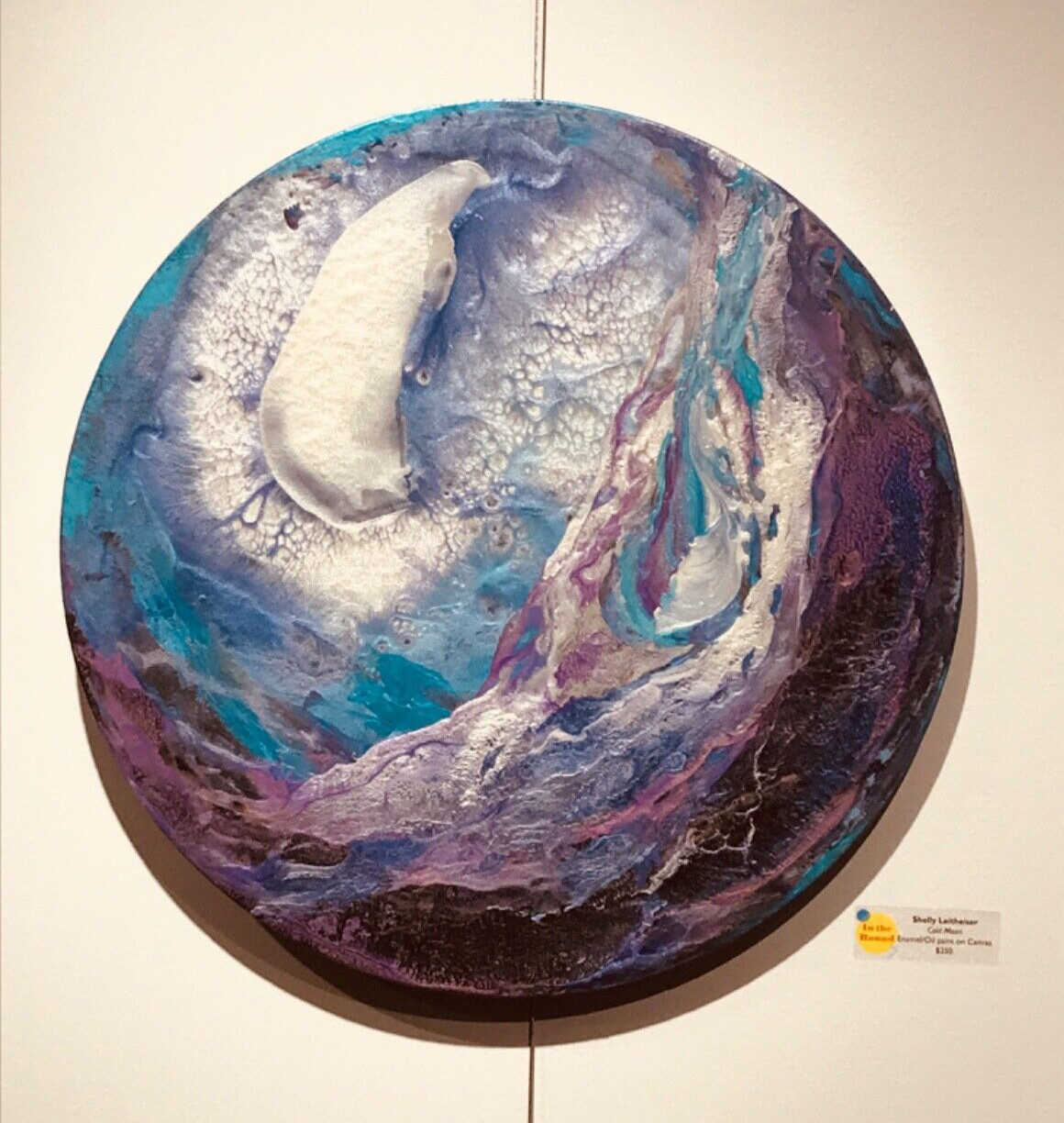 Original Round Painting «Cold Moon» Abstract Fine Art Canvas Signed by artist