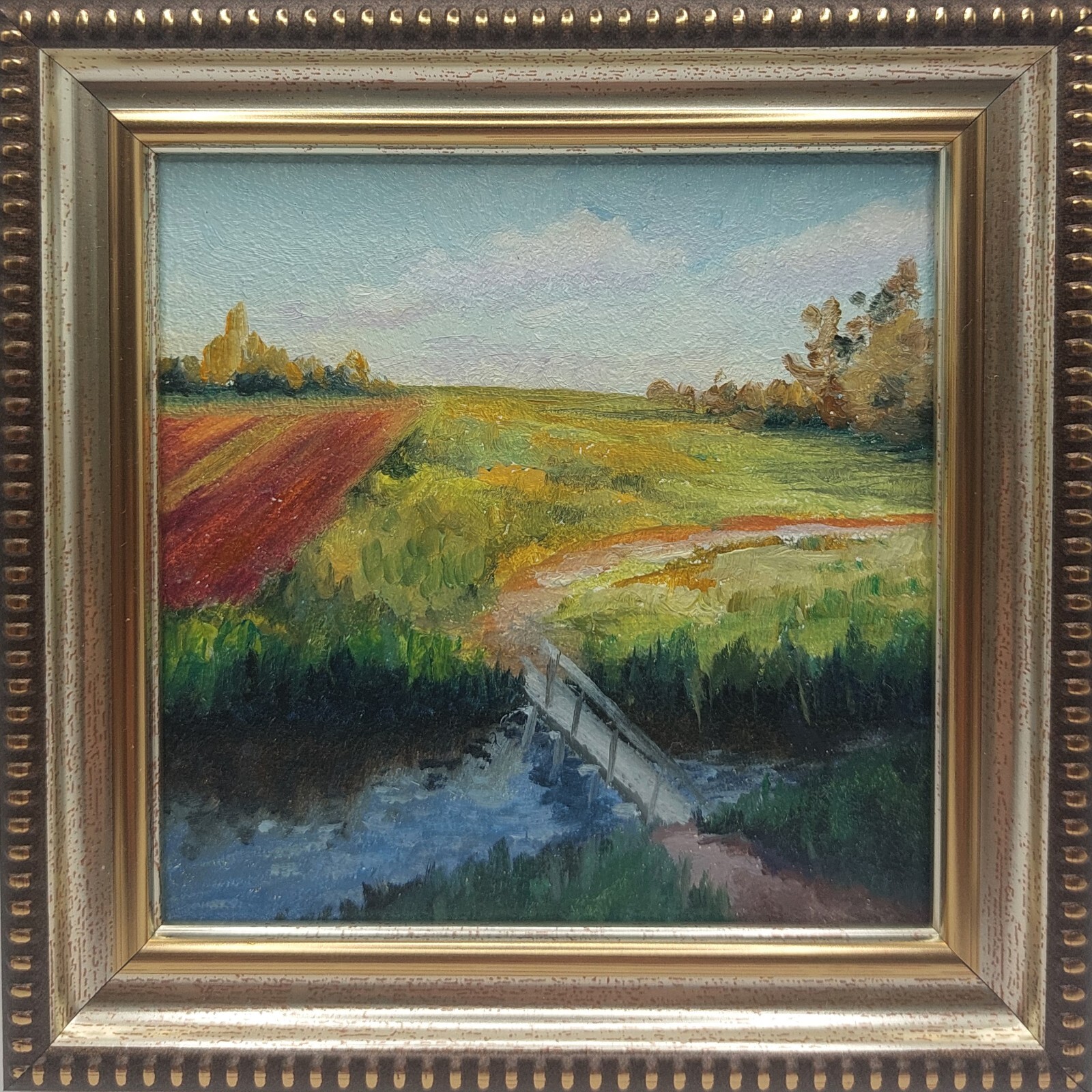 Field Landscape Original Miniature Oil Painting Cheap Gifts Signed Size 4×4