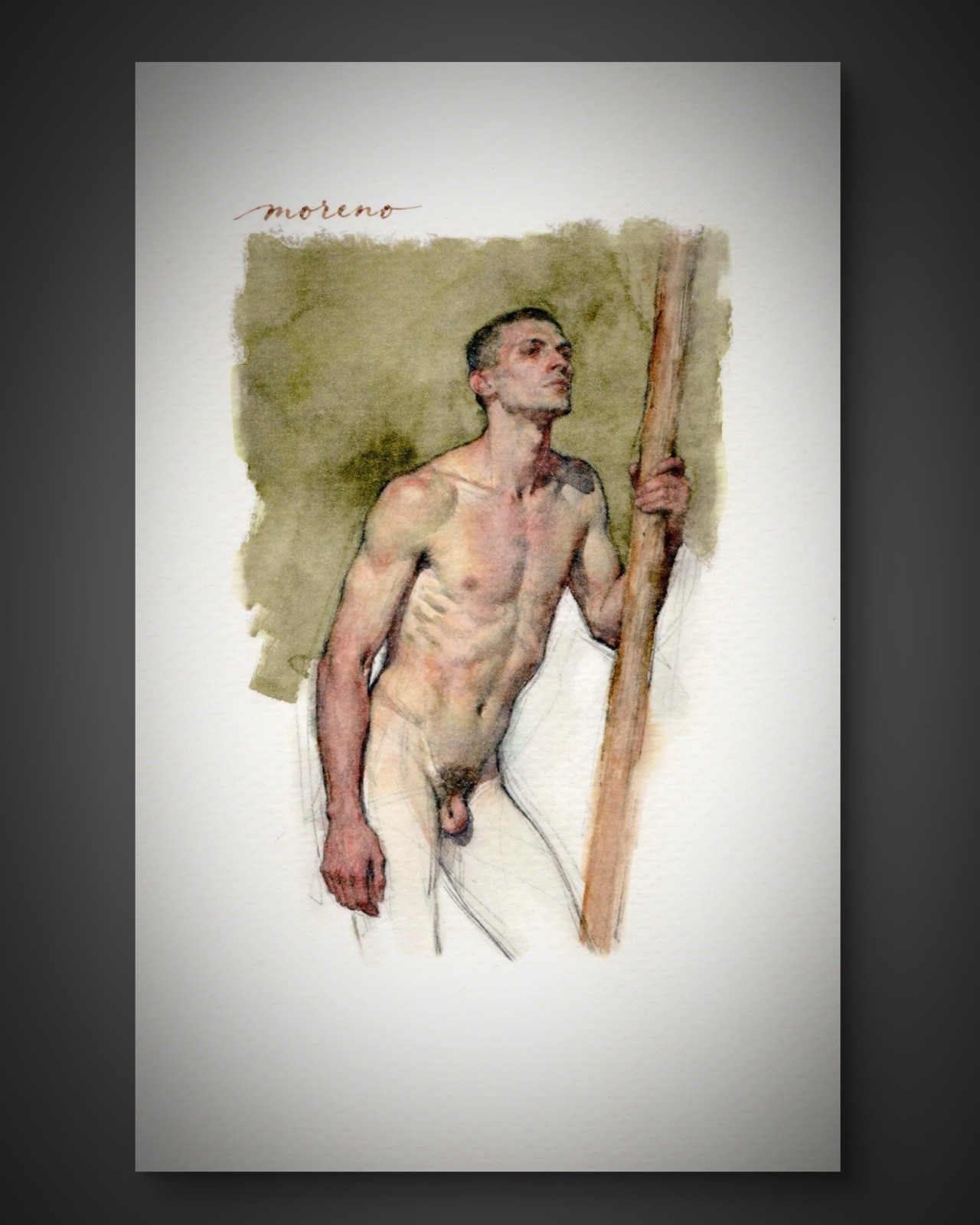 Original Watercolor Painting Classical Male Figure Book Page 5.5 × 8.5 inches)