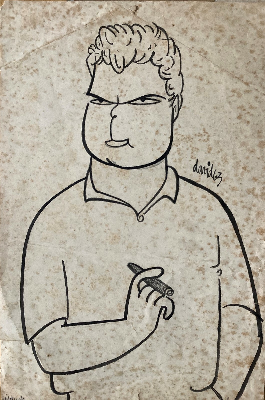 Juan David. Caricature. Lisandro Otero, 1963. Ink on cardboard. Original signed.