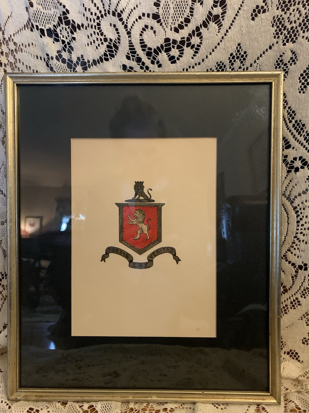 Vtg «Fortis Est Veritas» City of Oxford Motto Lion Hand Painted Framed Art Work